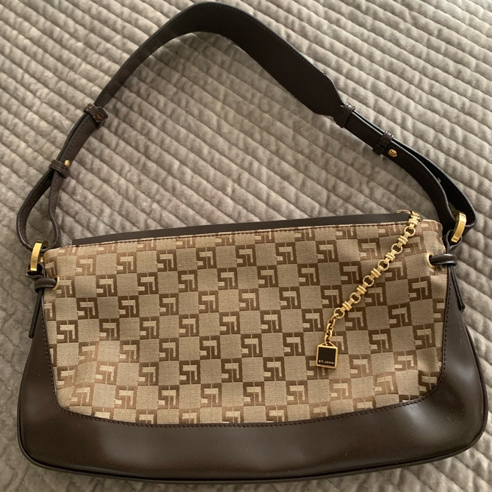 St. John Collection Chocolate and Beige Shoulder Bag